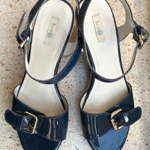 Boden Cork Wedge Sandal Size 38 Navy